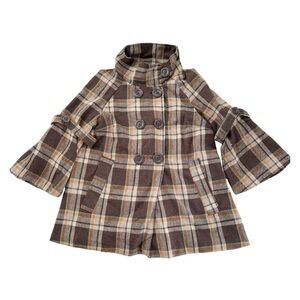 Last Kiss Brown Plaid Swing Style Coat Sz XL
